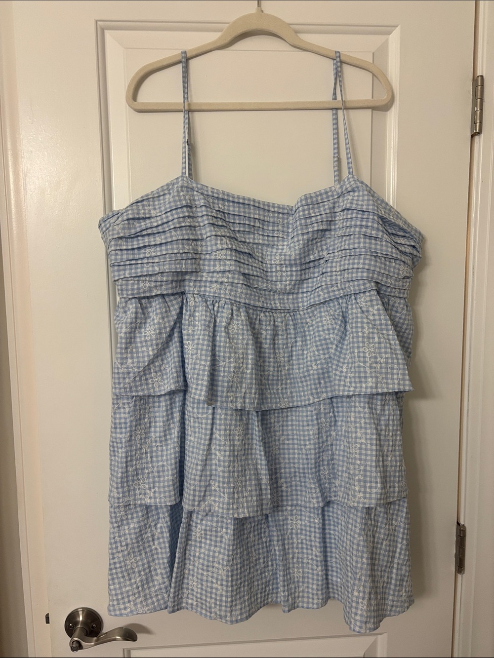 ARULA Blue Gingham Tiered Mini Dress